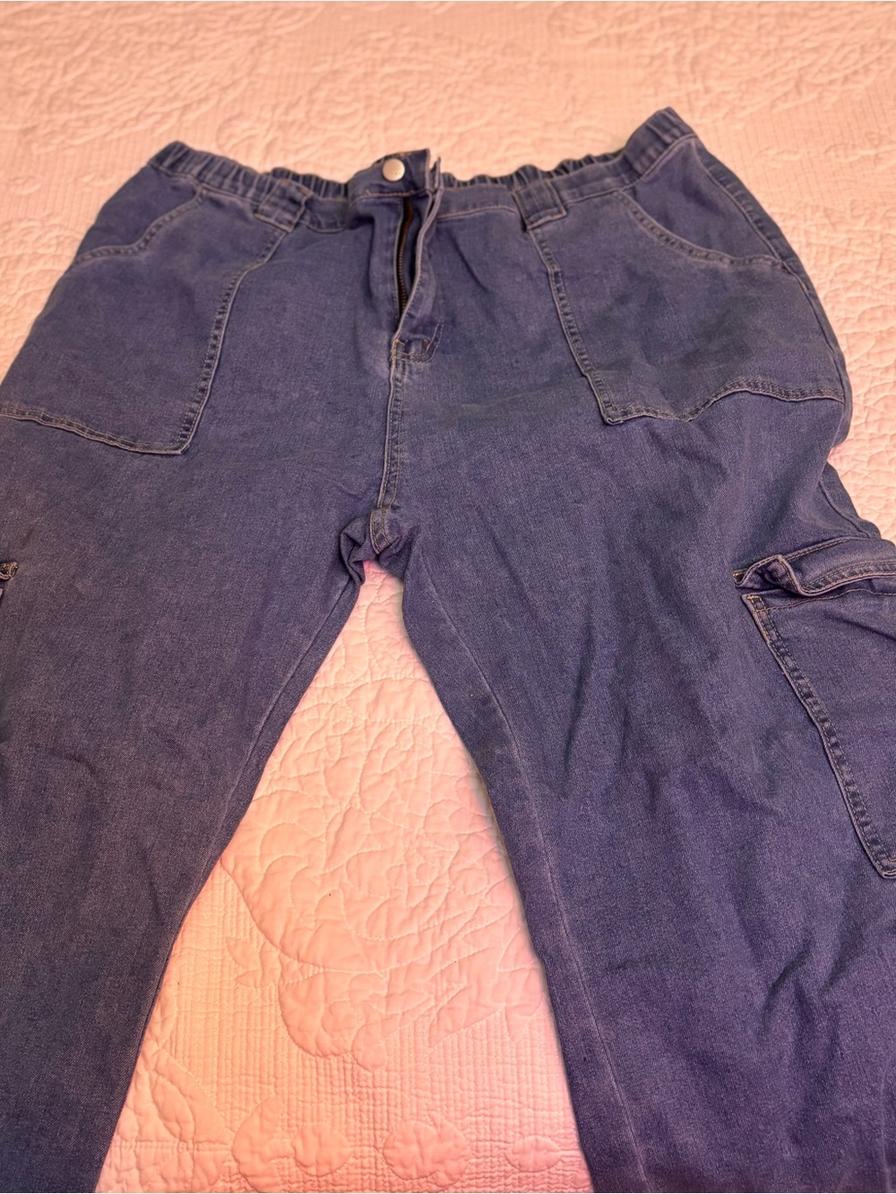 Women's Size 5X Relaxed Fit Cargo Jeans with Pockets Blue